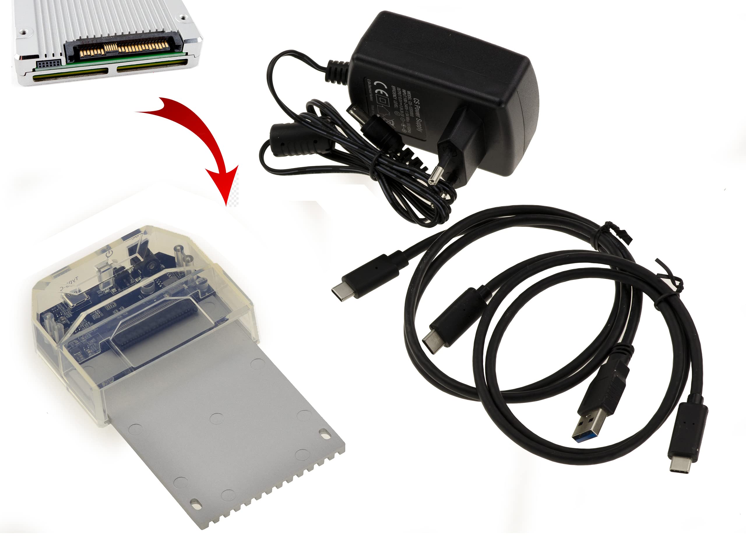 KALEA-INFORMATIQUE Docking Station USB 3,1 10G pour SSD U2 NGFF SFF-8639 avec Alimentation 3A. Débit U.2 900MB/s