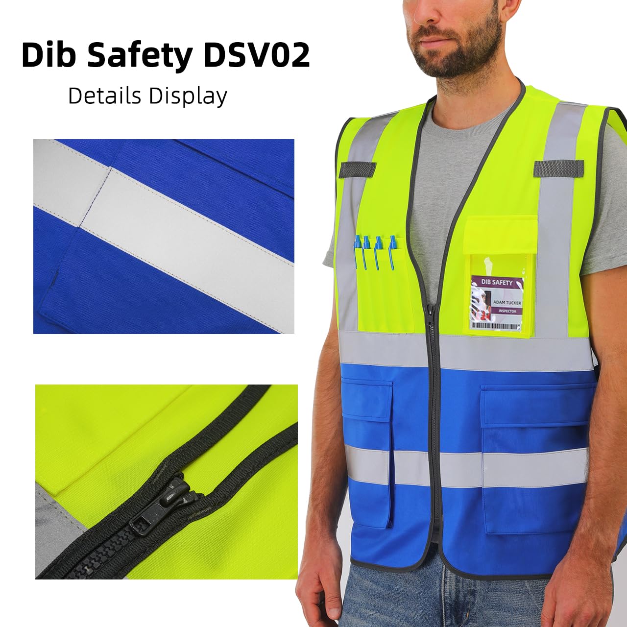 SHINE BRIGHT ソフト 高視認性 ジッパーフロント 安全ベスト 反射