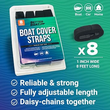 Boat Cover Straps, Adjustable Buckle, 8 Pack, 1 x 96 Nylon Utility Straps with Quick Release Buckles
