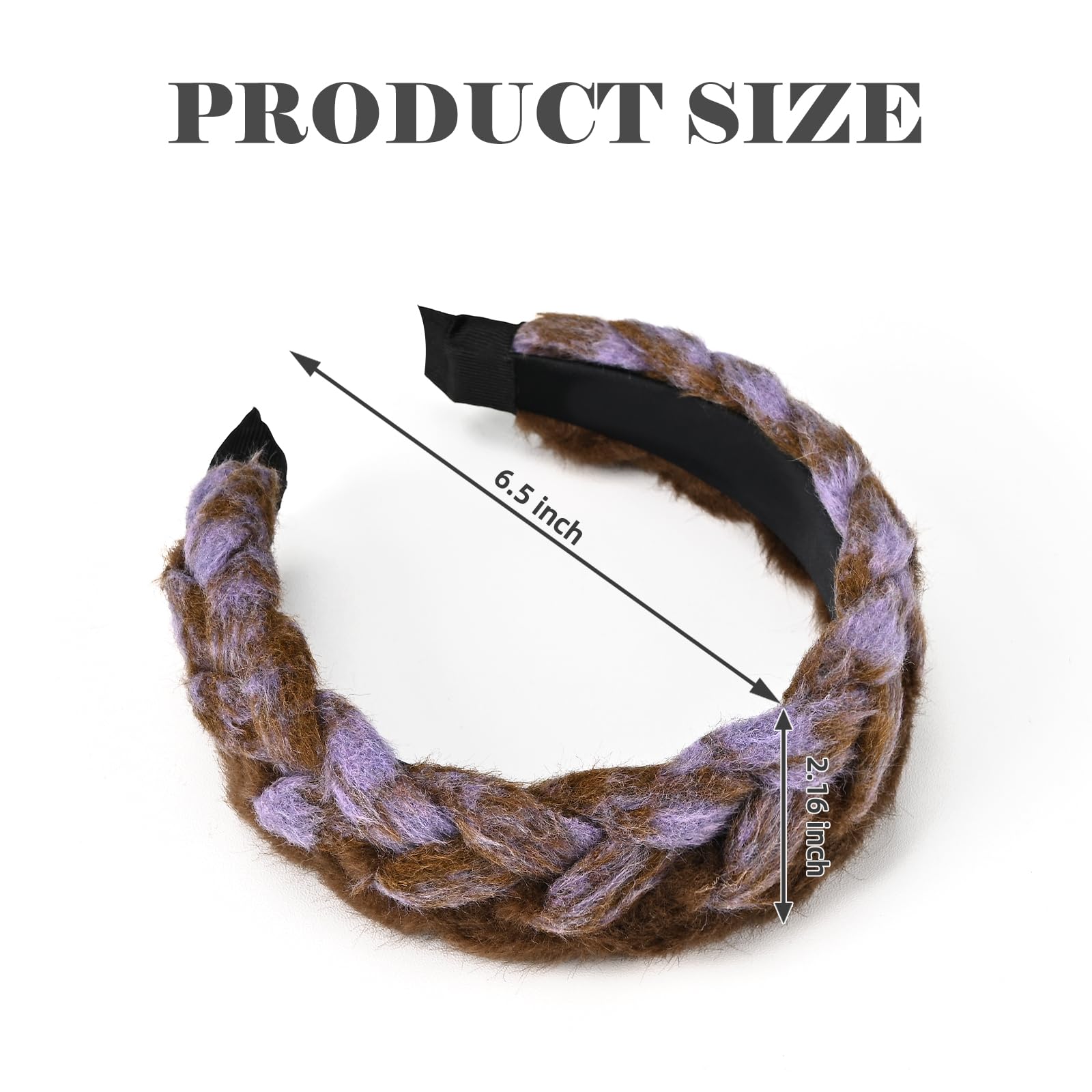 Yonchic Plush Twist Braided Hairband, Soft Headbands for Women Girl, Non-Slip Fashion Hairbands Hair Accessories (Purple & Brown)