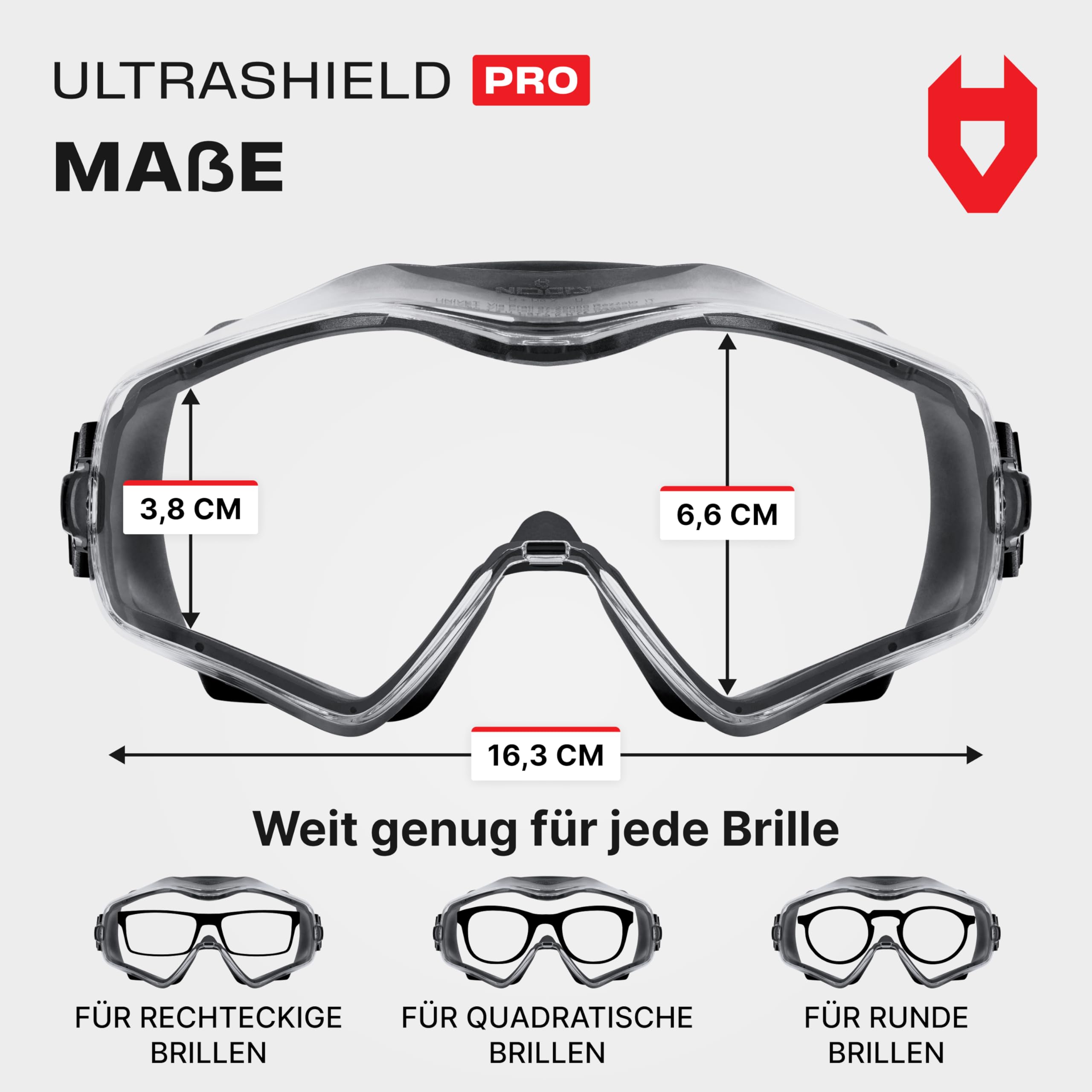 NoCry Schutzbrille für Brillenträger - Arbeitsschutzbrille kratzfest und beschlagfrei mit durchsichtigen Panorama Gläsern, ANSI Z87.1 zertifizierte Sicherheitsbrille