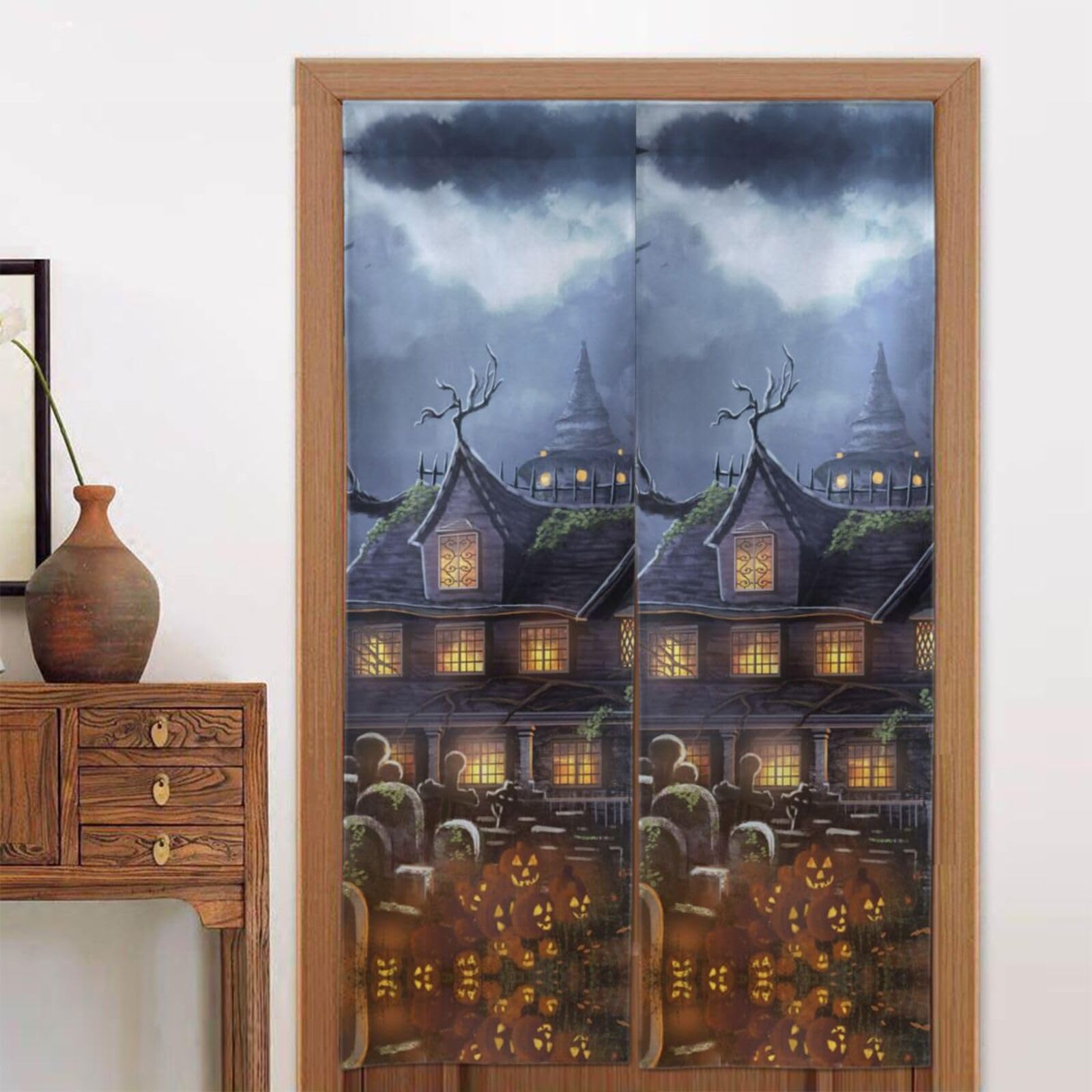 Rideaux de fenêtre Halloween pour maison hantée | Décoration de porte style Noren