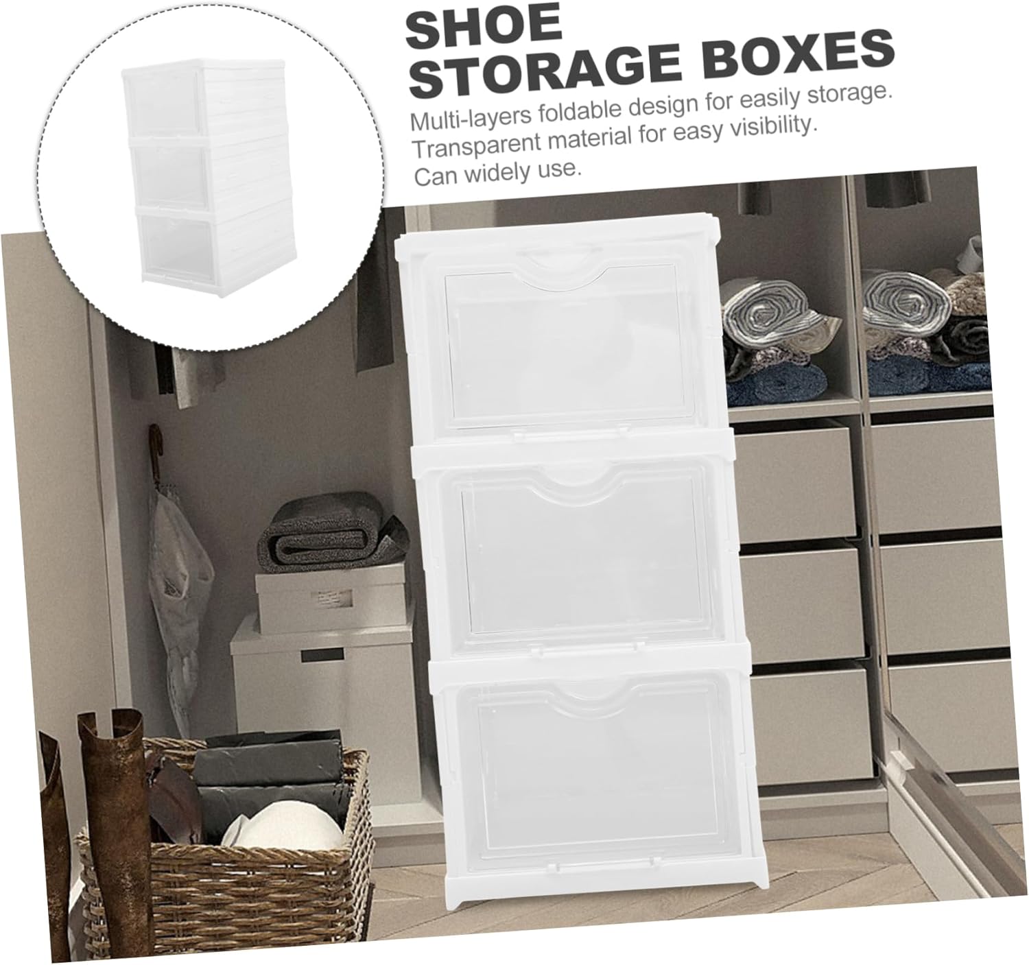 Healifty Sneaker Storage Box Foldable Stackable Shoe Boxes Entryway Shoe Organizer Storage Organizer