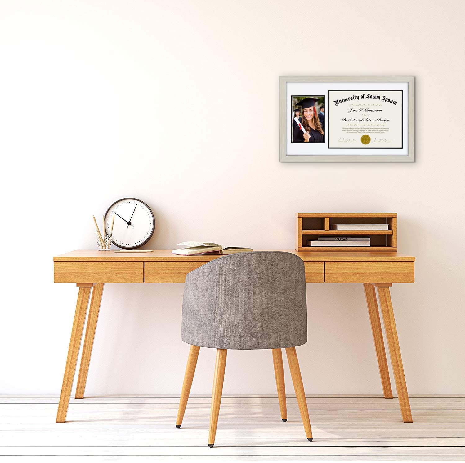 Americanflat 11x18 Diploma Frame With Shatter-Resistant Glass - Light Wood, Fits 8.5x11 Diplomas & 5x7 Photos