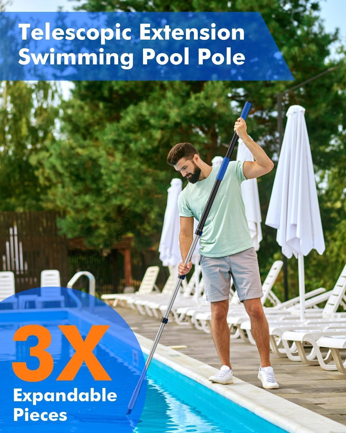 Pool Pole,Extension Telescoping Pole for Swimming Pool Cleaning Poles,Telescopic Heavy Duty Aluminium Alloy (12 FT)