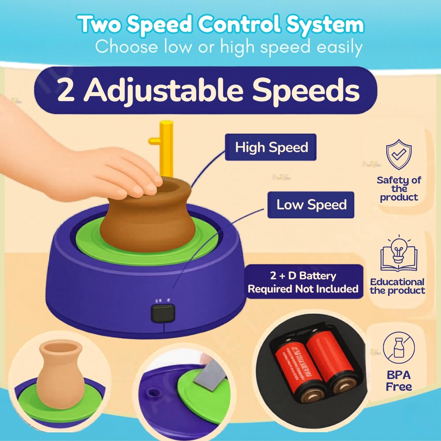 Toy Imagine Kids Pottery Wheel Kit DIY Battery Operated Pottery Making & Painting Set with Modeling Clay, Sculpting Tools, Arts & Crafts Pot Maker for Boys & Girls Age 5+, Indoor & Outdoor Activity, Return Gift. 3