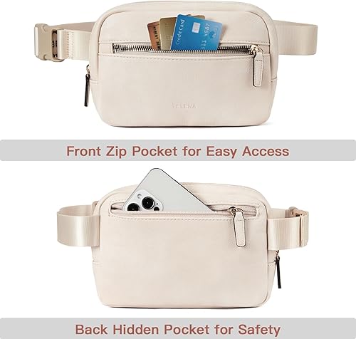 Miniatura 5 de Telena - Riñoneras para mujer, bolsa de cinturón de cuero con bandolera a la moda y correa ajustable, 2-beige, Talla única