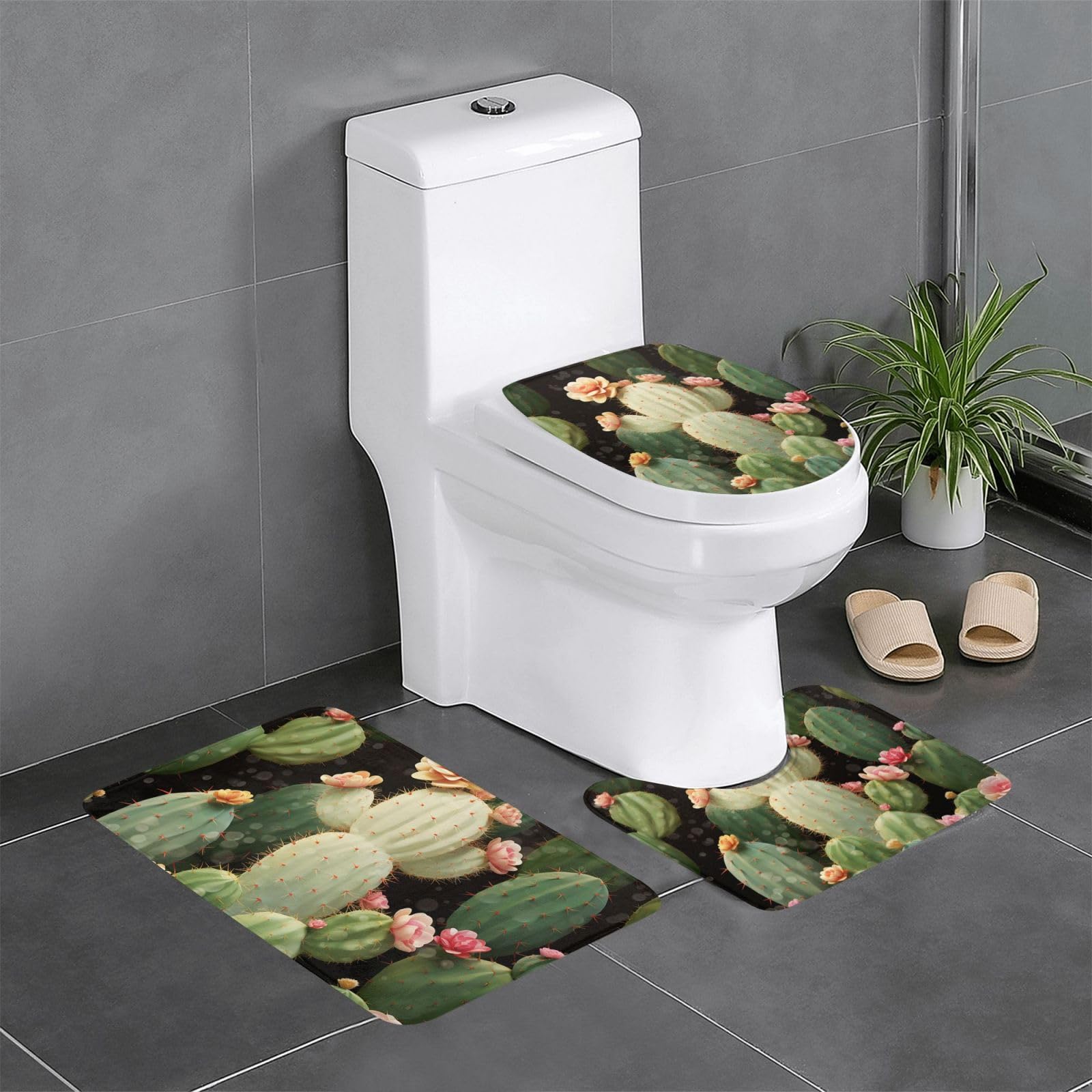Housse d'abattant et tapis WC doux cactus mignon éliminez le froid des toilettes