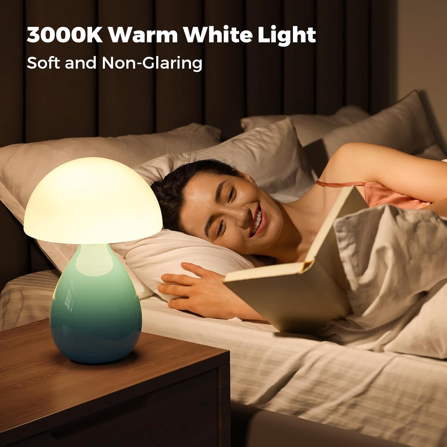 Mushroom Lamp, Vintage Small Table Lamp for Bedroom, Ice Crack Ceramic LED Night Light for Kids, Mid Century Modern Bedside Lamp for Nightstand, Living Room, Home Decor Gift Ideas for Women, Blue