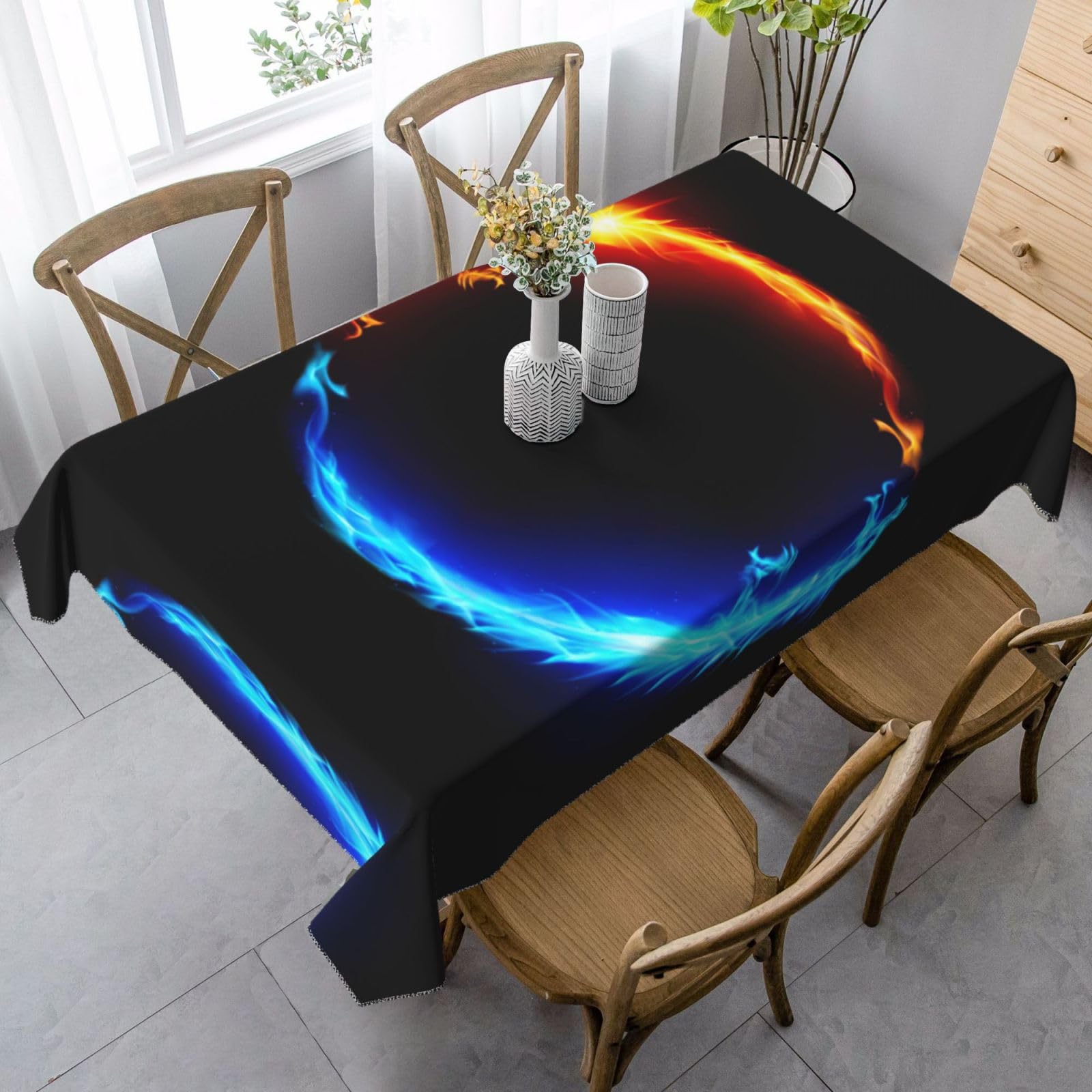 JEJEA fire and ice dragons print Rectangle Tablecloth Wrinkle Free Soft Table Cloth for Dining Christmas Room Decoration