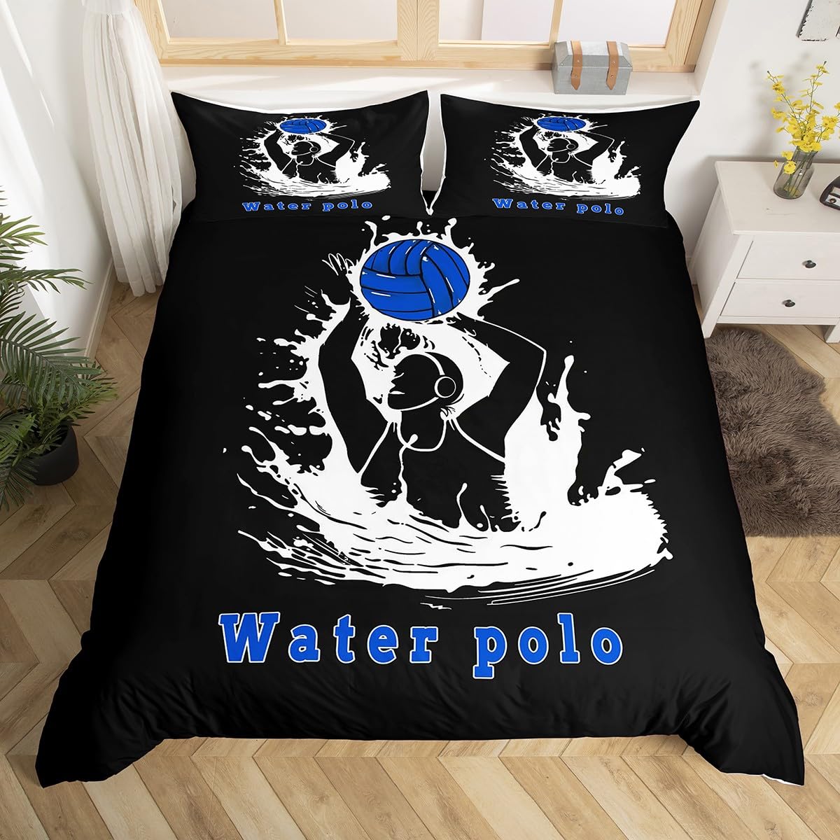 Housse de couette 135 x 200 polo aquatique parure de lit sport moderne
