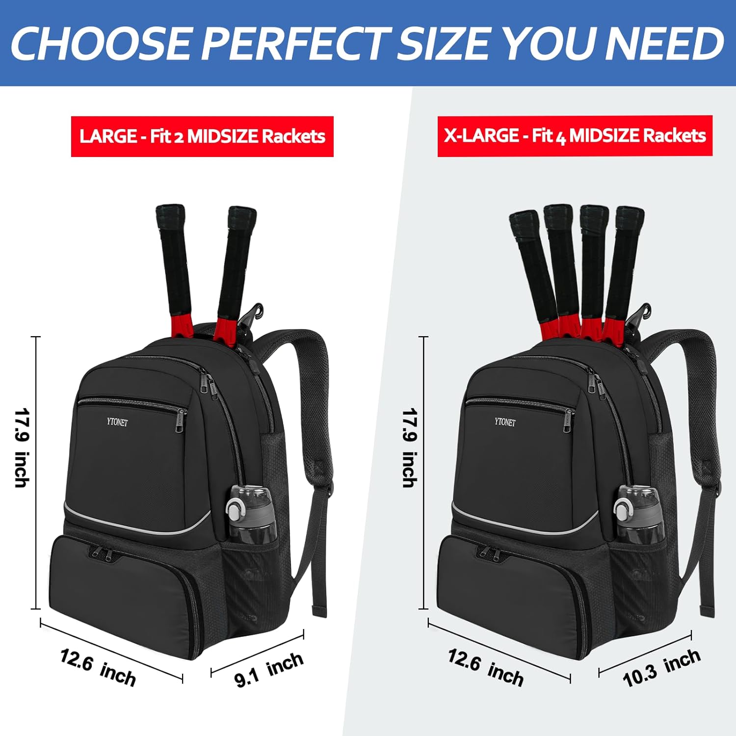 Ytonet Tennis Bag Tennis Backpack for Women Men 2 Rackets with Insulated Pocket Ventilated Shoe Compartment - Image 2