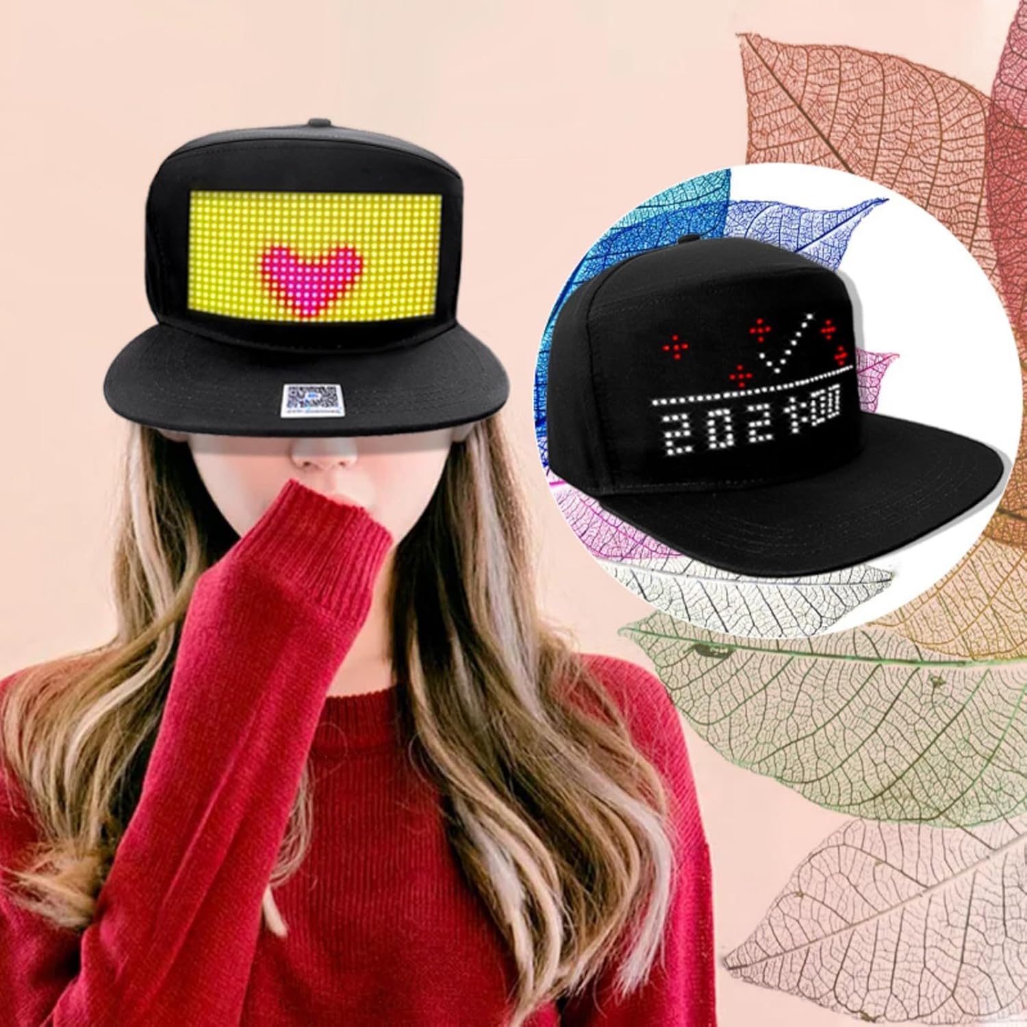 LED Hat, LED Caps Display Message Bluetooth Editable , Adjustable Cool LED Baseball Cap, Customizable LED Display Cap, RGB Light Canvas Cap for Party Christmas Halloween