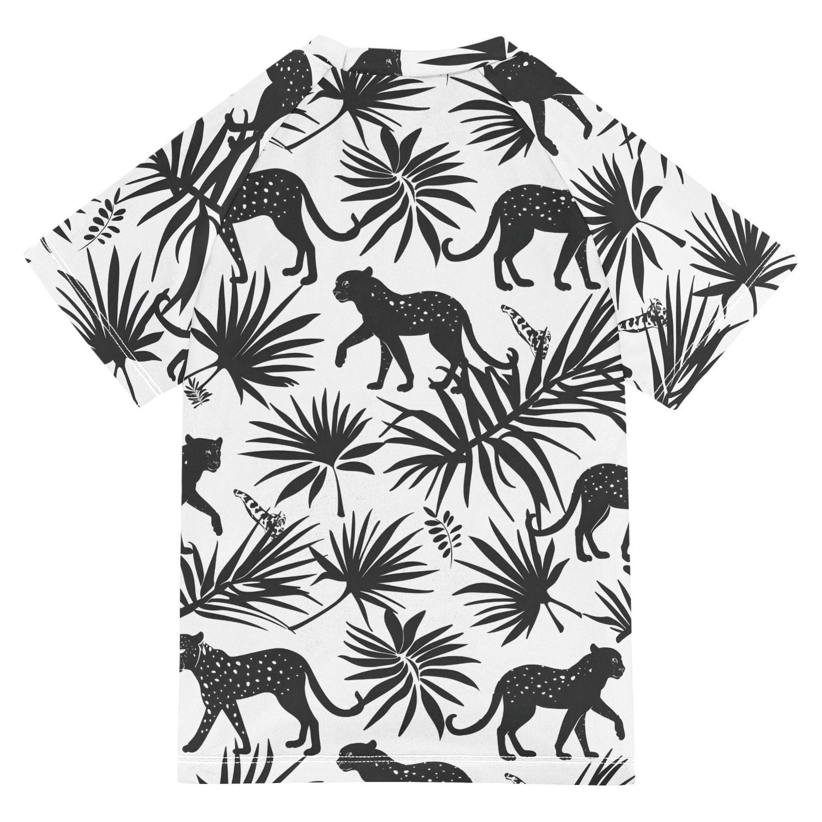 Boys Rash Guard Short Sleeve Swim Shirts for Boys Silhouettes of Leopards Sun Protection 7-8T