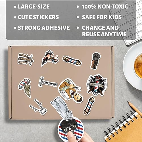 Miniatura 4 de Paquete de 50 calcomanías retro para peluquería, vinilo impermeable para laptop, botella de agua, espejo de salón, caja de herramientas, álbum de
