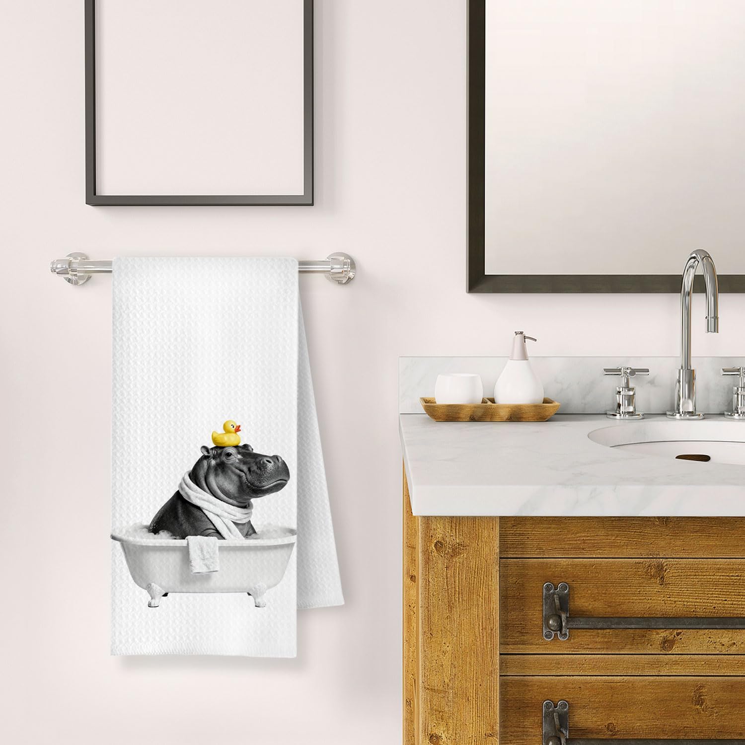 Funny Hippo Bathroom Hand Towels, Hippopotamus Hippo Gifts, Humor Hippopotamus Bubble Bath Decorative Hand Towel for Bathroom Washroom Restroom, 16x24 Inch Set of 2