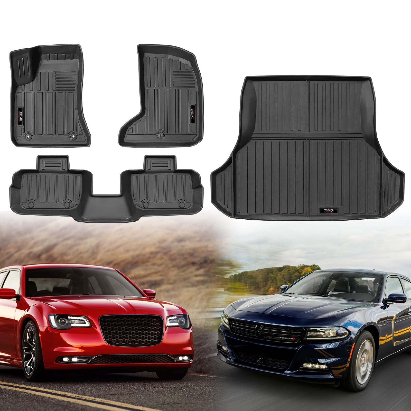 for 2011-2023 Chrysler 300C AWD/Dodge Charger AWD Floor Mats and Trunk Cargo Liner TPE All Weather Protection Mats Fit Chrysler 300C Accessories (Not