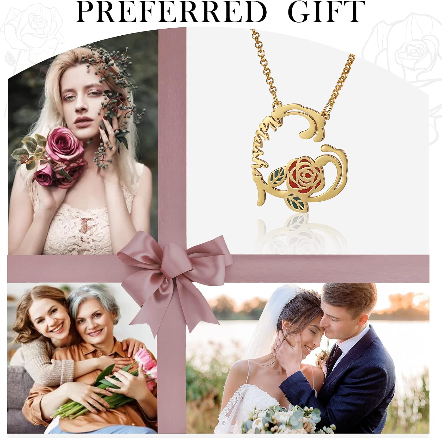 Personalized Flower Name Necklace Dainty Necklace for Women Customized Name Rose Necklace for Her Bridesmaids Gifts (style 3)