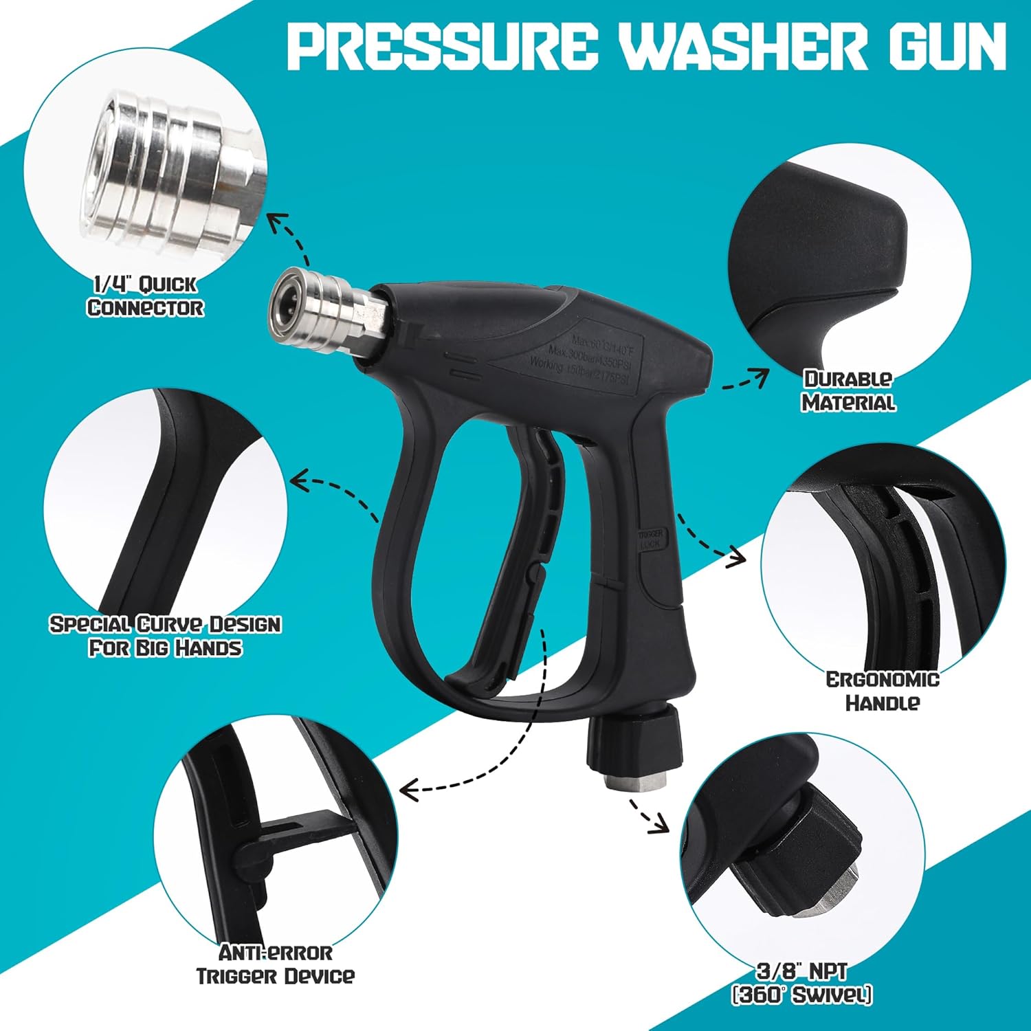 Foam Cannon Kit for Pressure Washer, Dual Connector Snow Foam Gun with Spray Gun, 5 Nozzle Tips, Curved Rods, 3/8" Swivel Quick Connect, M22-14mm & M22-15mm Adapters