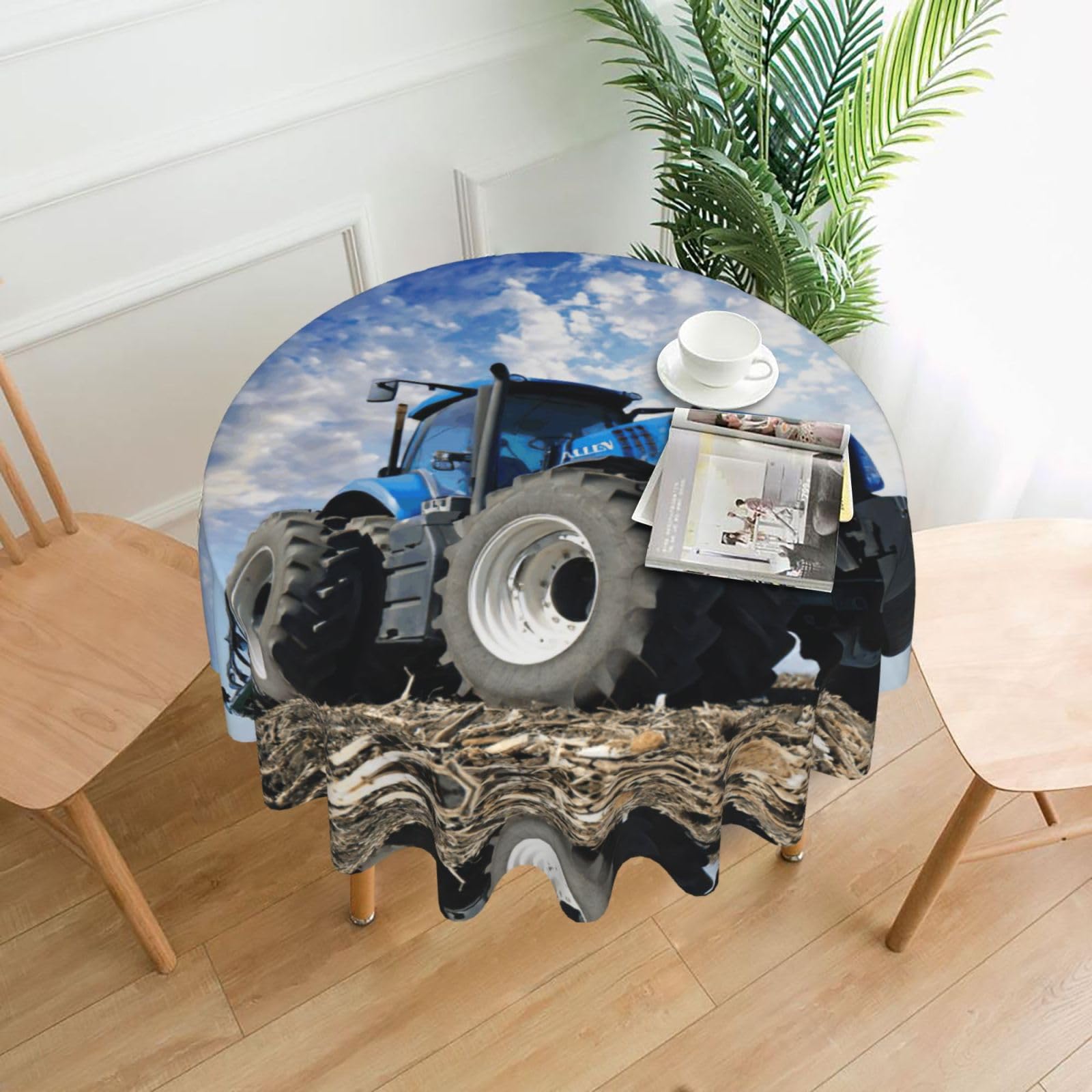 Zcmkjlg Farm Tractor Print Quick Ship Round Tablecloth 60in Polyester Washable Cover for Dining Room