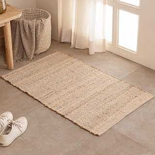 HOMEMONDE Rectangle Jute Cotton Runner Rug | 2' x 3' | Natural