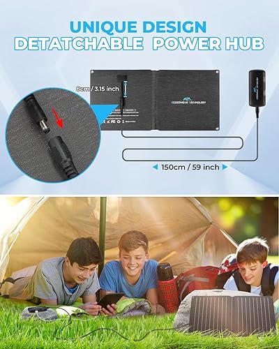 Miniatura 2 de Ecosonique - Cargador solar portátil de 10 W con hub de alimentación desmontable, doble salida USB 5V2A IP67, panel solar plegable impermeable para