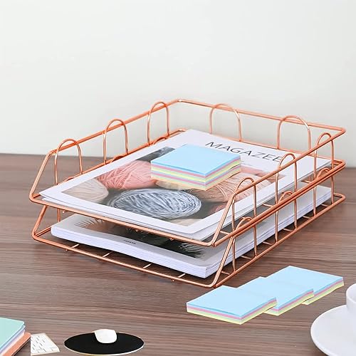 Bandejas apilables de 2 niveles para cartas, compartimentos de almacenamiento apilables para escritorio, documentos, cartas, organizador de papel,