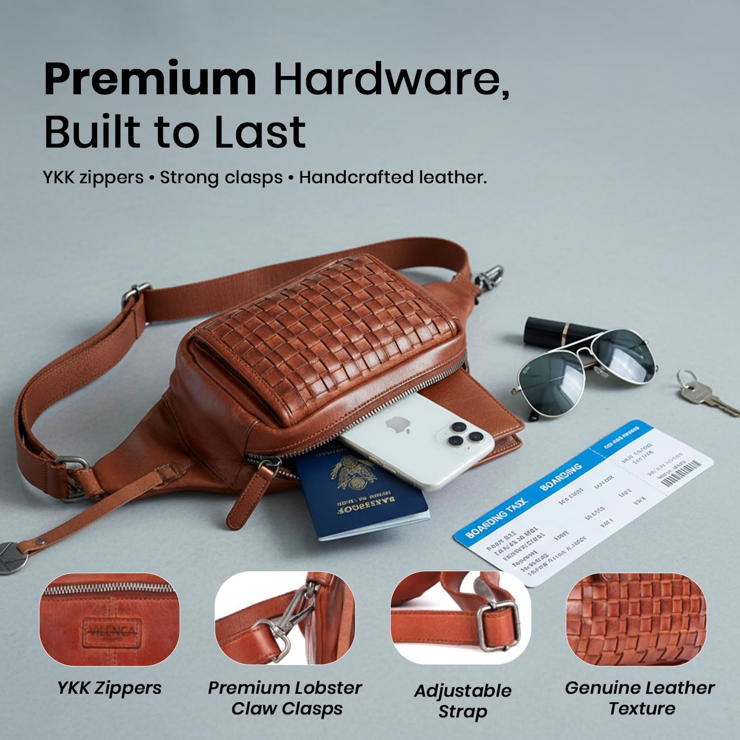 Genuine Leather Waist Bag Unisex, Waist Bag for Travel Trendy Casual Travelling Essentials Kept Bag Stylish, Durable, and Secure Travel Companion(VL-094-COGNAC)