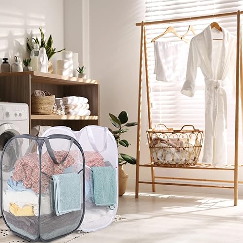 Miniatura 4 de BATTOO Cesta plegable de malla fuerte de lujo con bolsillo lateral plegable para lavandería, baño, habitación de los niños, dormitorio universitario