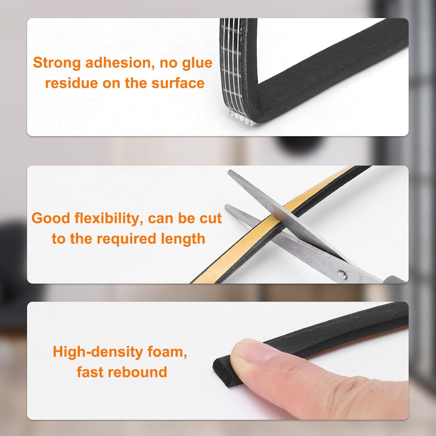 HARFINGTON Weather Stripping 4/5" x 7/25" 16.5ft Length Self-Adhesive High Density Door Seal Strip for Door Window Weatherproof Seal Strips, Soundproof Weatherstrip