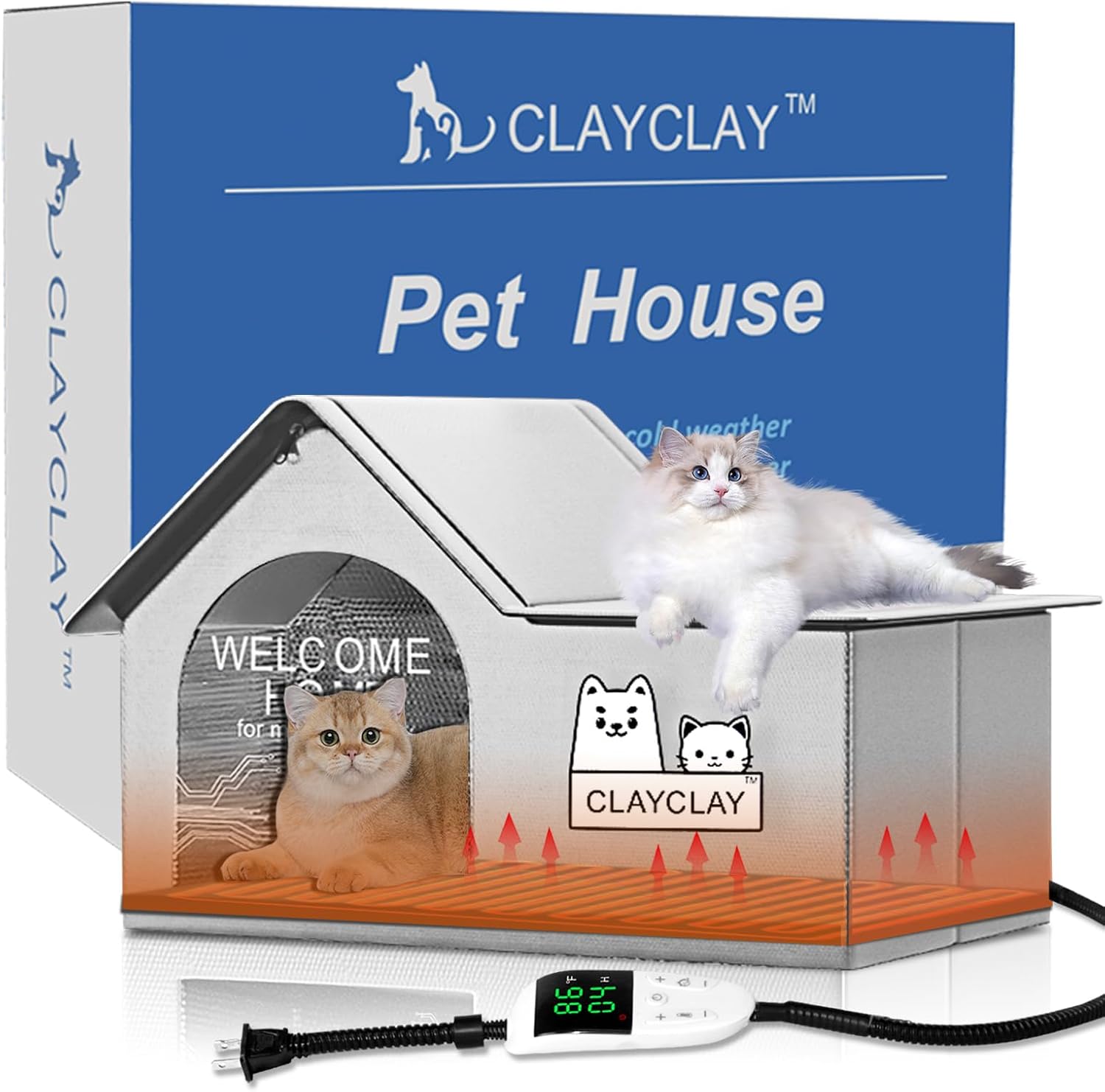 Heated Cat House for Outside with Thermostatic Pet Heating