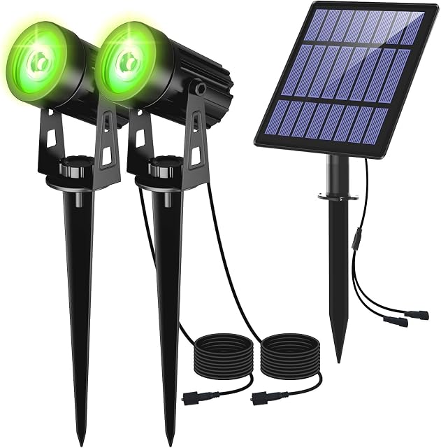 CORESLUX LED Solar Spotlight Outdoor Garden Landscape Lamps, Waterproof IP65, Auto On/Off, Ground Light for Garden, Tree, Yard, Lawn, Fence, 2 Pack (Green Light)