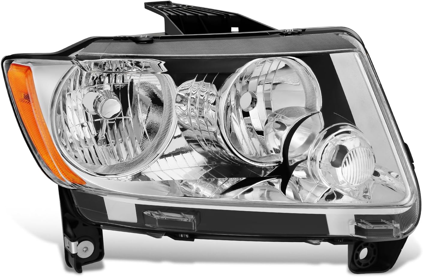 Auto Dynasty Headlights Assembly Compatible with 2011 2012 2013 Jeep Grand Cherokee, Passenger Right Side Halogen Headlamp Replacement, CH2503224, SAE/DOT Approved, Chrome Housing Amber Corner