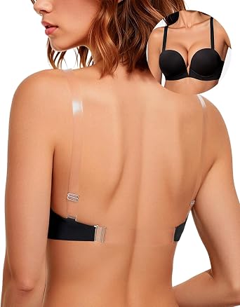 Upushall Backless Bra with Clear Straps and Back Plunge Padded Push Up Low Cut Underwire Bras for Women