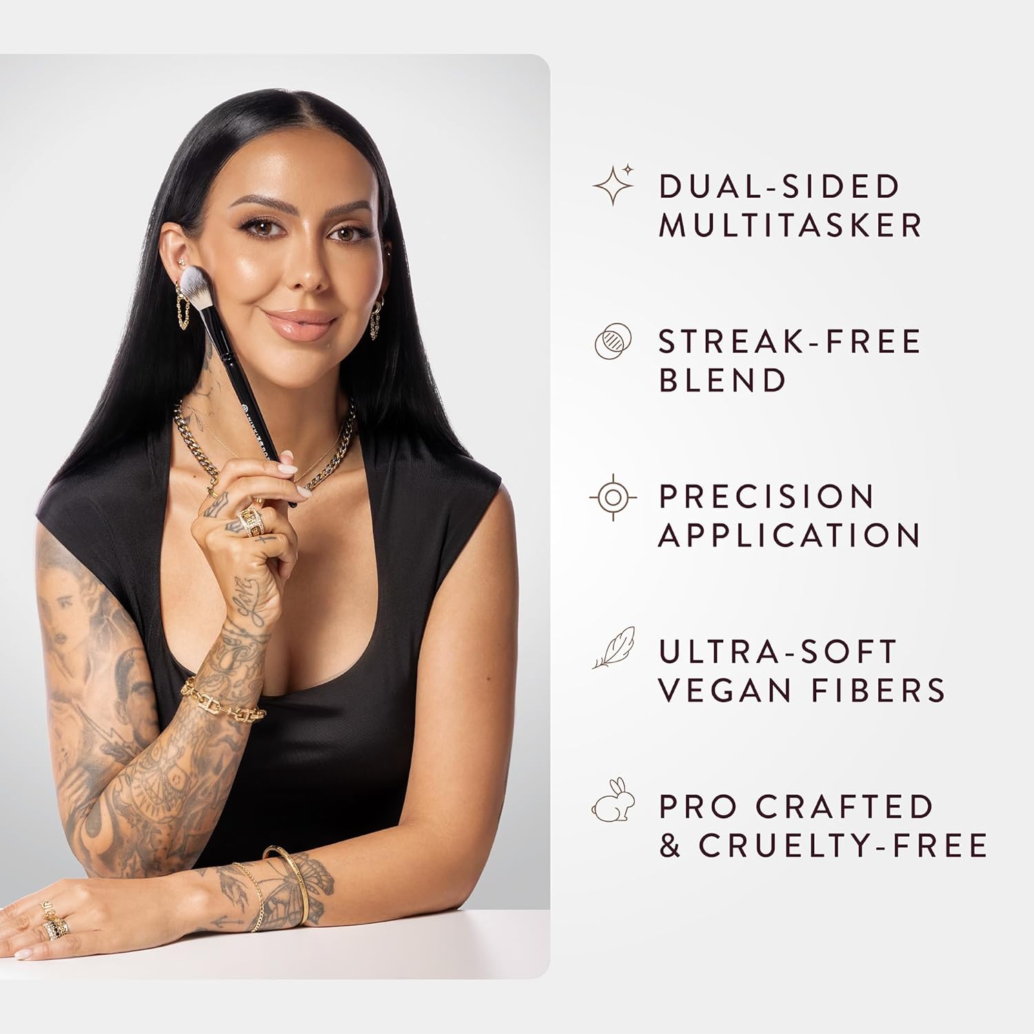 BK BEAUTY - NIKKI LA ROSE N17 MULTI-PRO FACE BRUSH – Dual-Sided Paddle Brush for Face Application, Liquid, Powder Blending - Bronzer, Contour, Blush, Foundation - Image 5