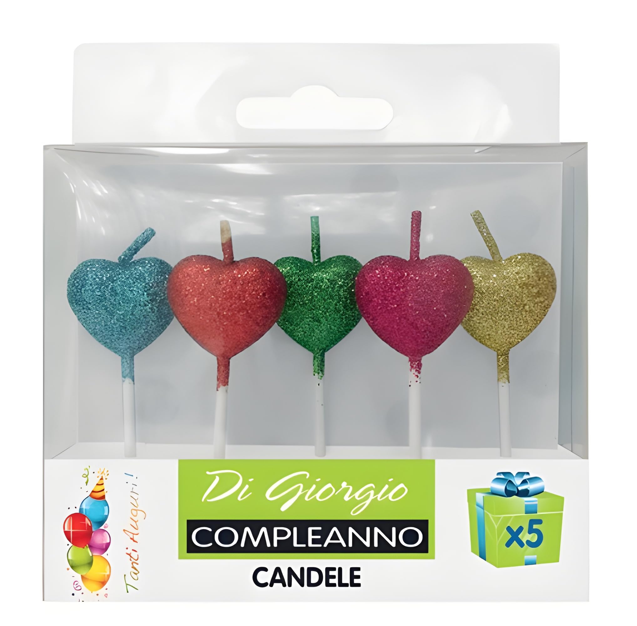Glitter Candle Stars/Hearts/Balloons 5 pcs - Assorted Shapes
