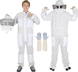 Upgraded Bee Suit for Men & Women Sting Proof, Thickened Ventilated Beekeeper Suit with Gloves & Round Veil, Full Protection Beekeeping Suits(XXL 5'11"-6'3")