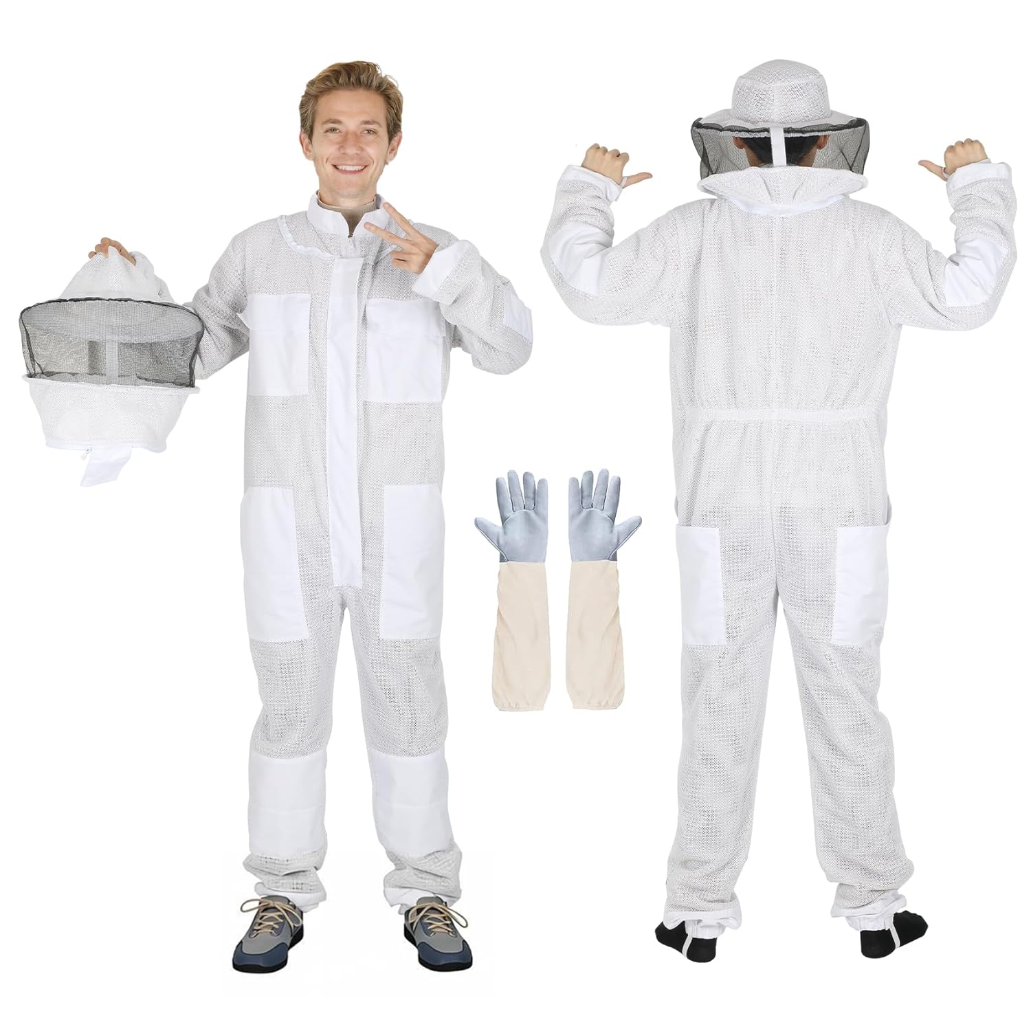 Upgraded Bee Suit for Men & Women Sting Proof, Thickened Ventilated Beekeeper Suit with Gloves & Round Veil, Full Protection Beekeeping Suits(XXL 5'11"-6'3")