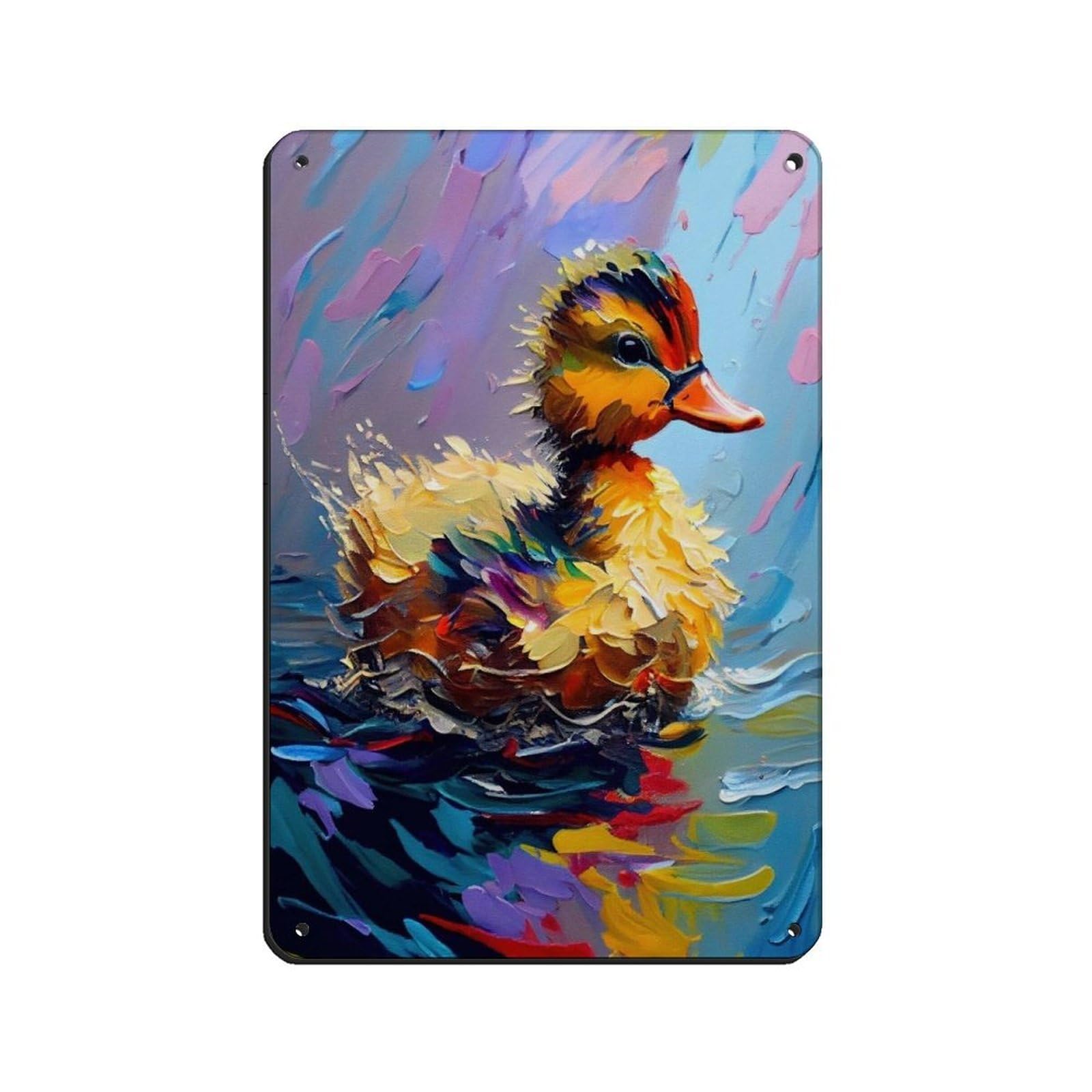 Lxwnze 20L X 30W Cm Duck Oil Painting Poster Tin Sign Vintage Metal Pub Club Cafe Bar Home Wall Art Decoration Poster Retro 8X12inch(20X30cm)