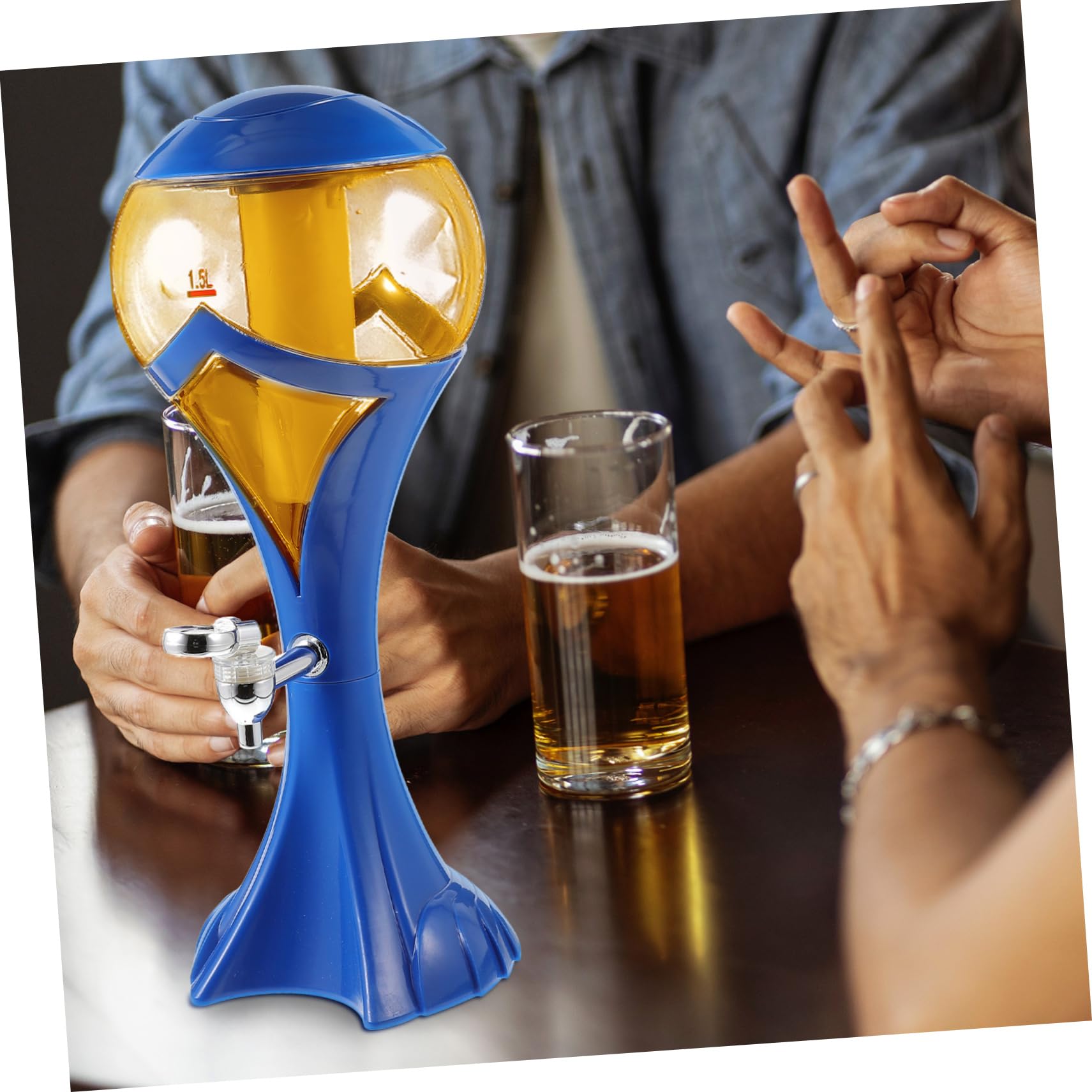 STOBAZA Leuchtender Bierturm Getränkespender aus Kunststoff 1,5l mit Eiszapfen Party Getränkebehälter für Zuhause Terrasse Camping