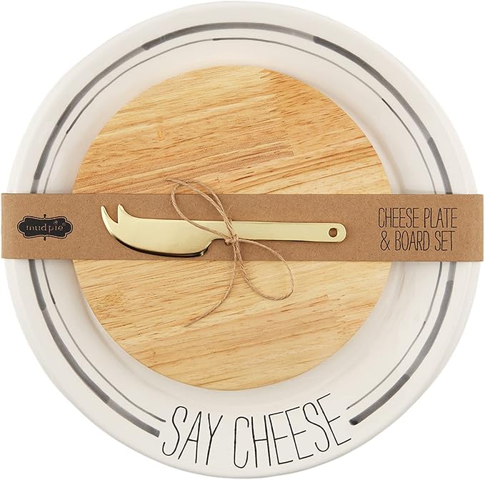 Mud Pie Cheese Plate And Board Set, White/Brown, plate 10
