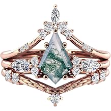 Natural Moss Agate Rings for Women Kite Cut 925 Sterling Silver Moss Green Agate Ring for Women Wife, Optional 4 Colors Rose/Yellow/White/Black, Ring Size 4-11