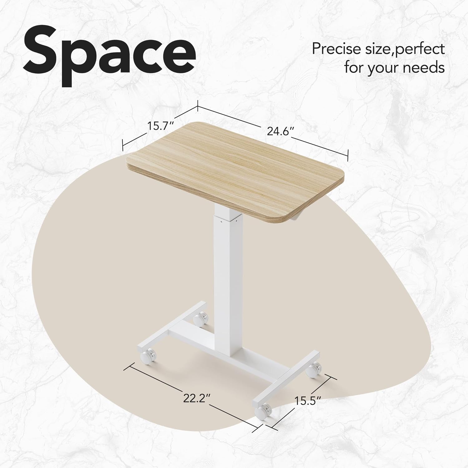 huanuo small rolling laptop standing desk, height adjustable mobile t-base desk with lockable casters, portable sit-stand workstation for bedside & sofa, light walunt light walnut