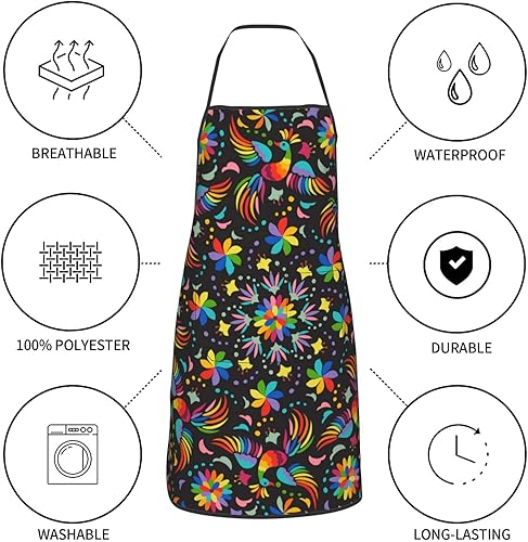 Miniatura 7 de Delantales florales mexicanos, delantal ajustable impermeable para barbacoa de cocina con 2 bolsillos, regalos para mujeres y hombres