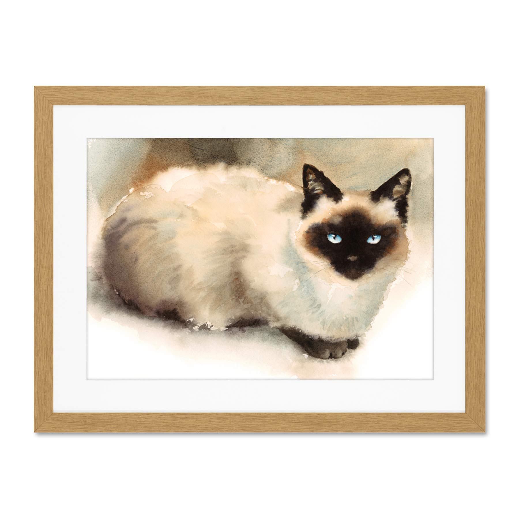 Wee Blue Coo Cat Ragdoll Watercolour Large Framed Art Print Wall Poster 18x24 inch