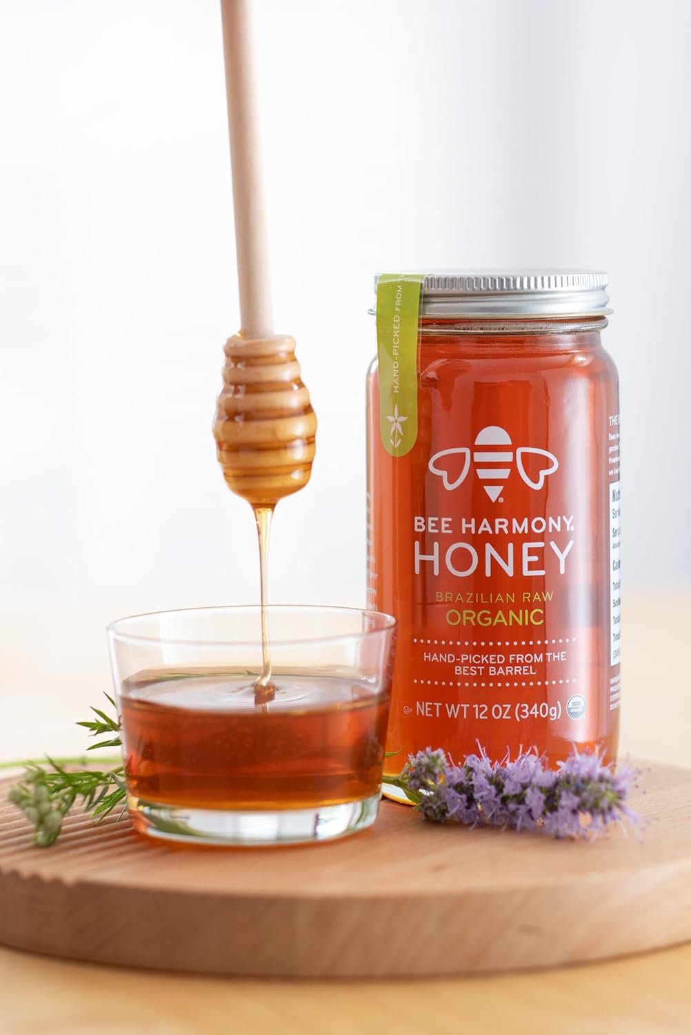 Bee Harmony Organic Raw Honey, 12 OZ (Pack of 2 Jars)