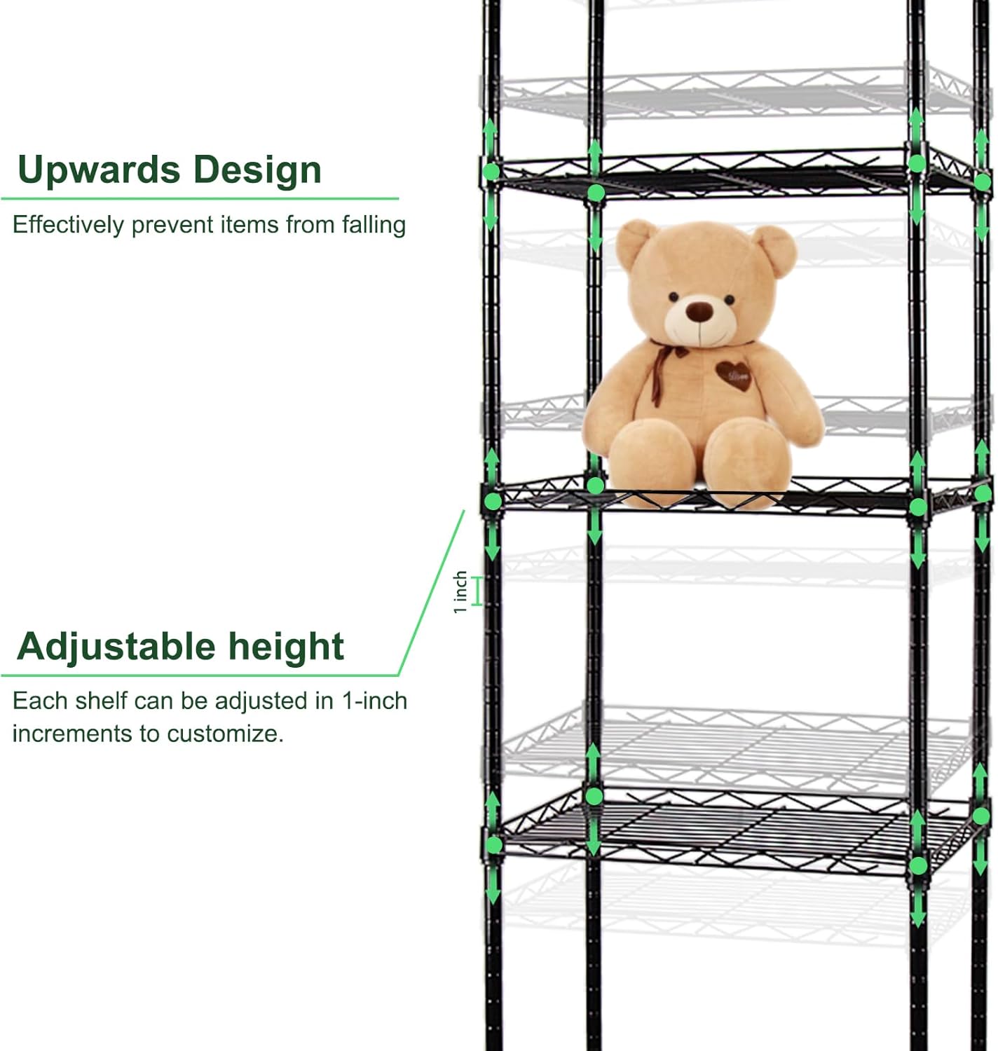 6-Wire Shelving Adjustable Shelves, Standing Storage Shelf for Laundry Bathroom Kitchen Pantry Closet Organization (Glossy Black, 16.6" L x 11.4" W x 64.6" H) - Image 4