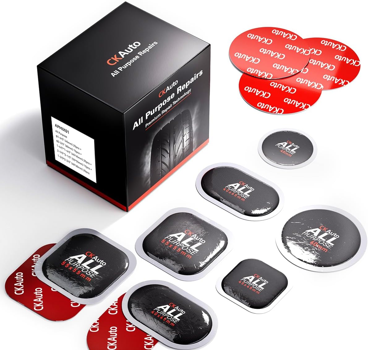 CKAuto All Purpose Tire Repair Patch Kit Heavy Duty, Tire Plug Repair Kit Flat for Car Van Truck Bus Motorcycle and Inner Tire,Round Dia 3-3/20"/80mm 50pcs
