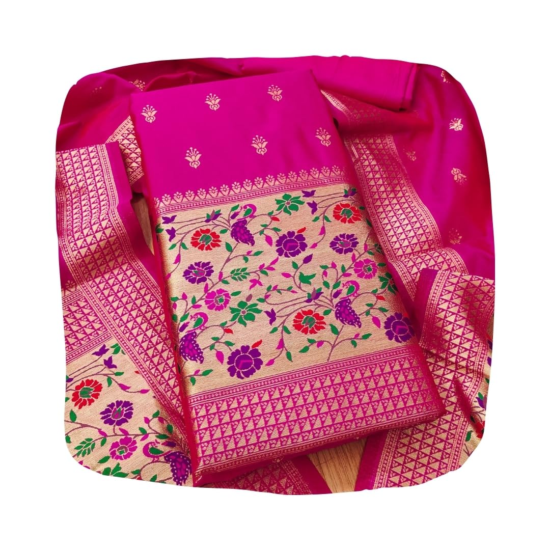 Pure Zari Banarasi Silk Suit Dress Material for Woman Premium Banarasi Dress Materials for Women Unstitched Soft Silk Top Bottom Dupatta Mor Jal Design