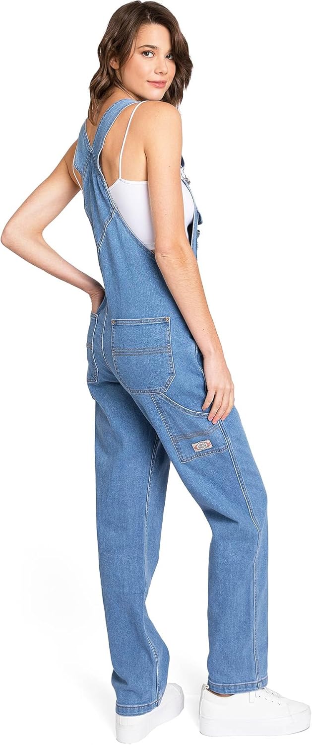 Womens Classic Stretchy Denim Workwear Straight-Leg Jean Overalls - Image 3